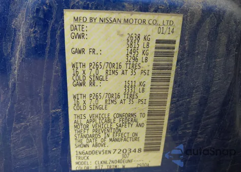 2014 Nissan Frontier Sv from USA, damaged, VIN 1N6AD0EV5EN720348